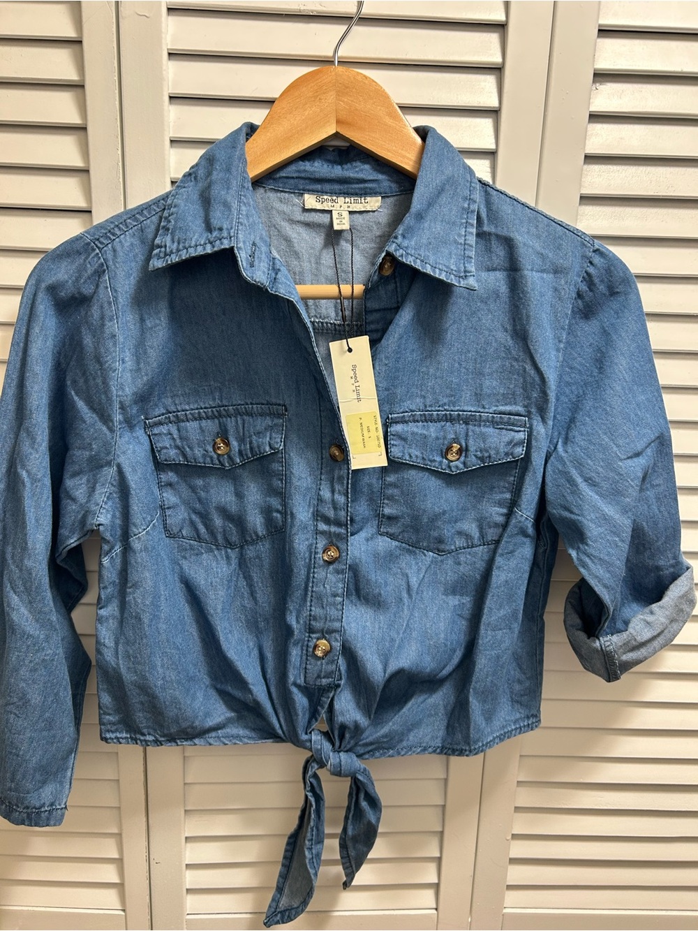 Speed Limit Light Blue Tie-Front Denim Shirt NWT Size S